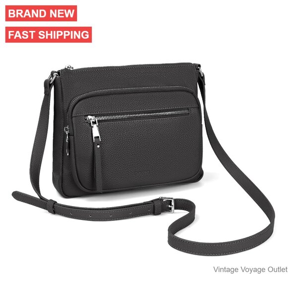 Genuine Leather Crossbody Bag Medium RFID Blocking Multi Pocket Purse